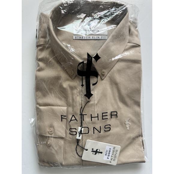 FATHER SONS Super Slim Stretch plain Beige Long Sleeve Large Dark - Picture 1 of 3